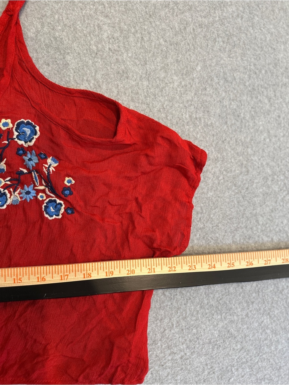 Polly & Esther Red Floral Embroidered Tie-Front Cami - Picture 6 of 7